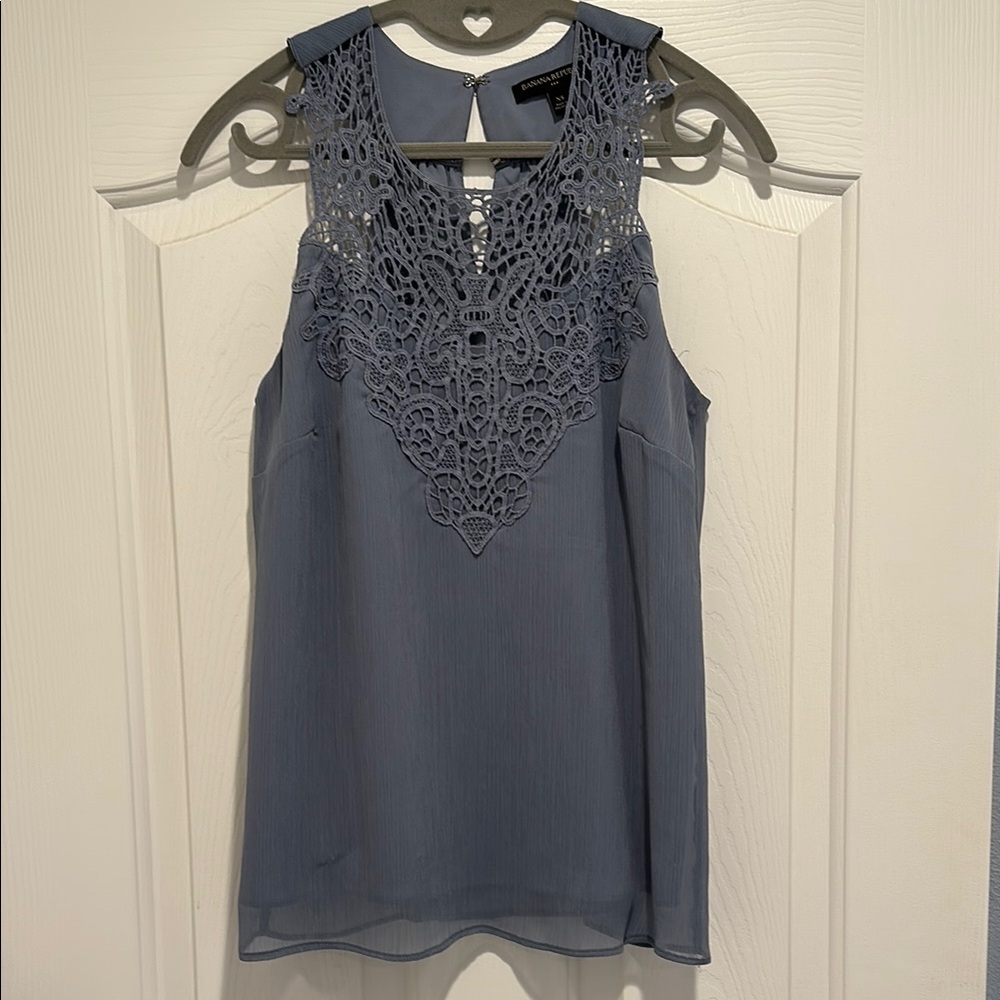 Banana Republic Dusty Blue Flowy Lace Top